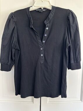 Veronica Beard Black Puff-Sleeve Henley Blouse